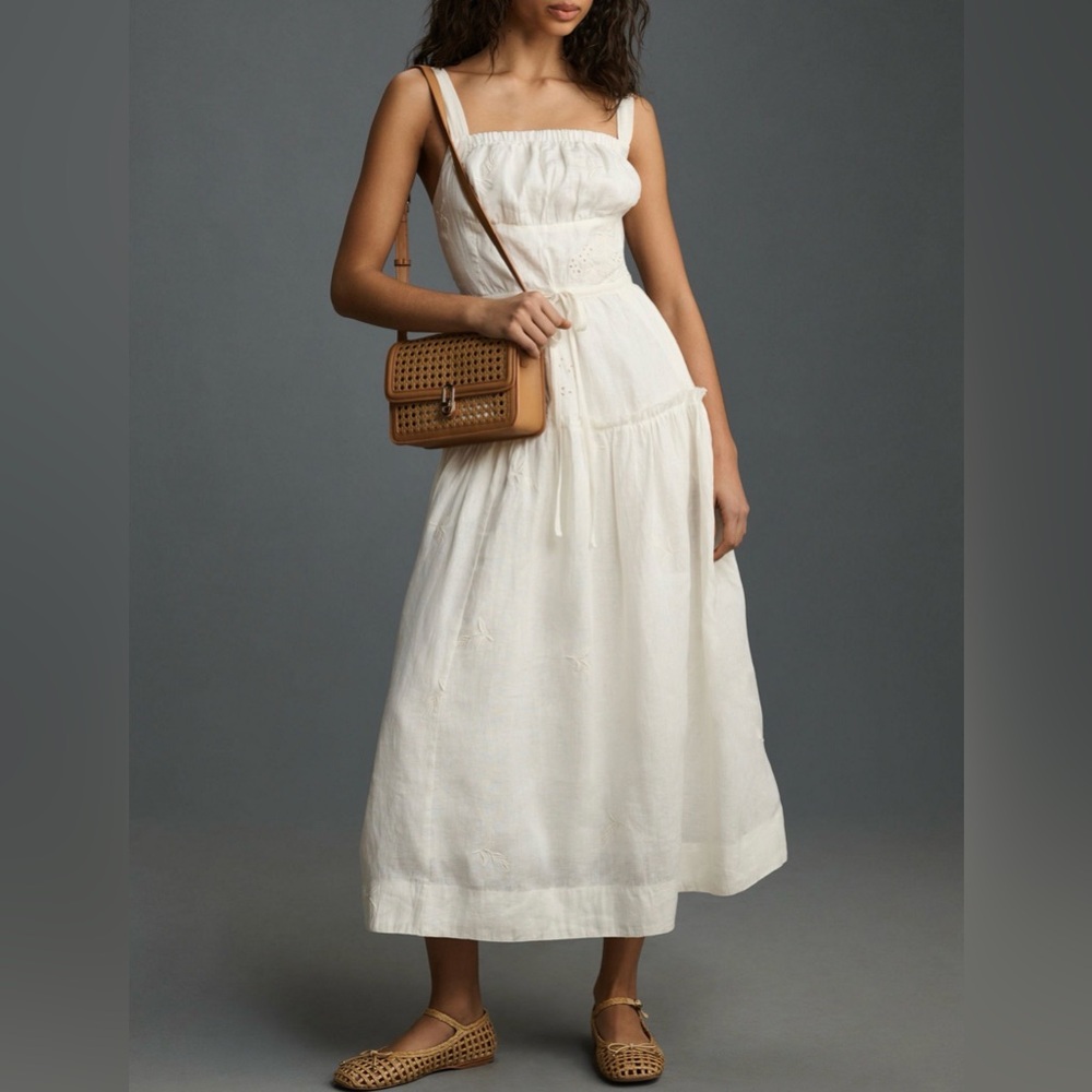 Anthropologie Square-Neck Linen Midi Dress